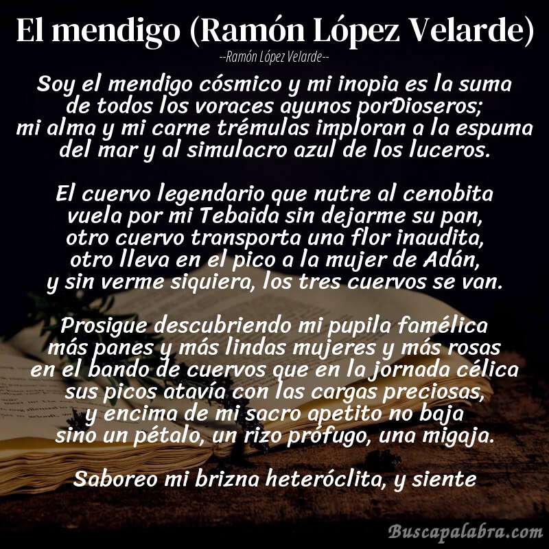 Poema El mendigo (Ramón López Velarde) de Ramón López Velarde con fondo de libro