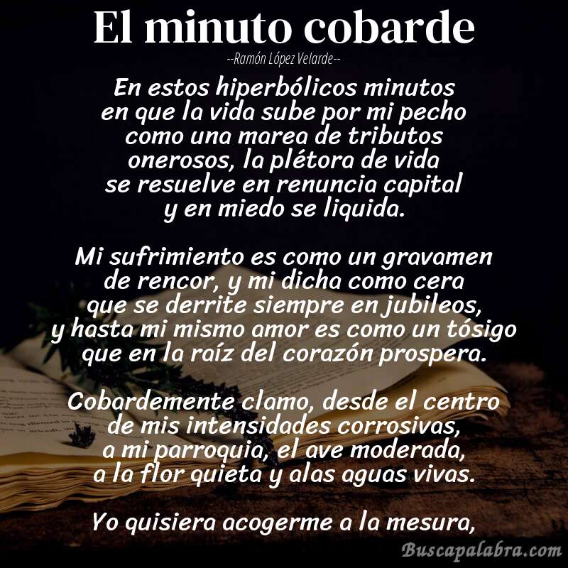Poema El minuto cobarde de Ramón López Velarde con fondo de libro