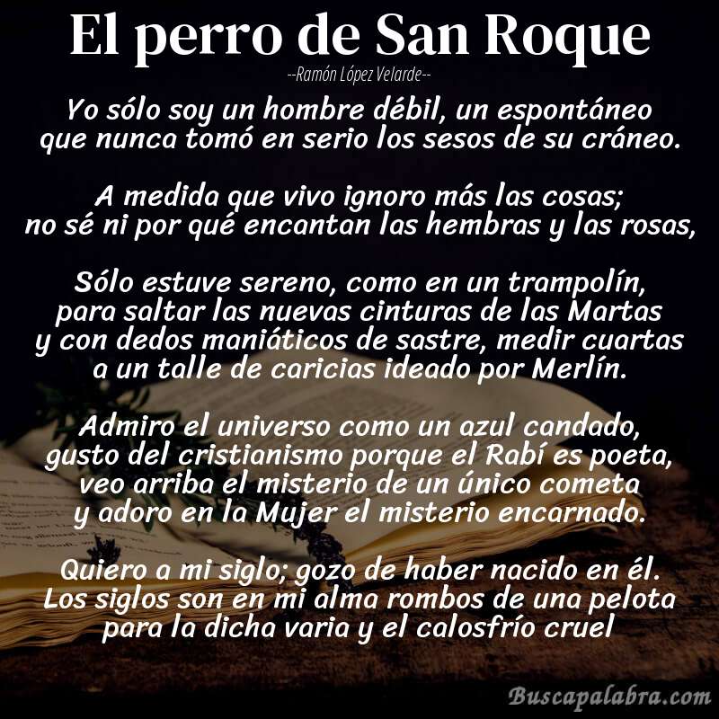 Poema El perro de San Roque de Ramón López Velarde con fondo de libro