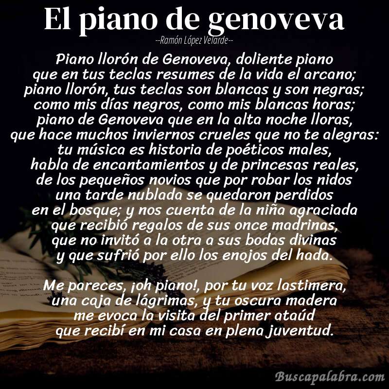 Poema El piano de genoveva de Ramón López Velarde con fondo de libro