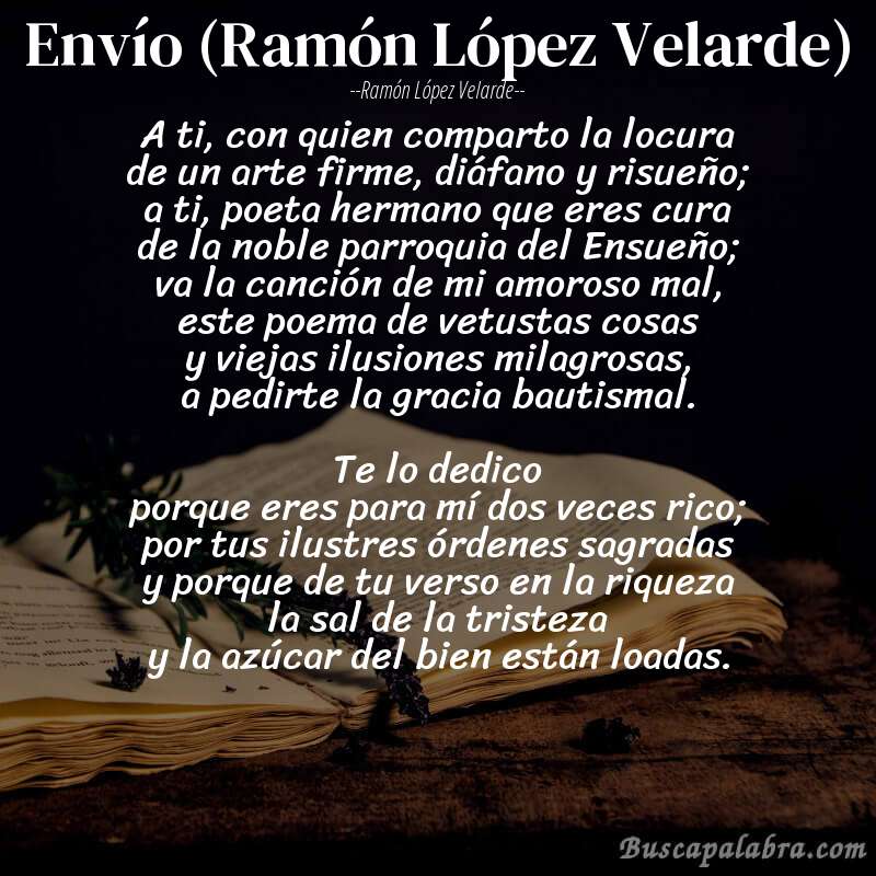 Poema Envío (Ramón López Velarde) de Ramón López Velarde con fondo de libro
