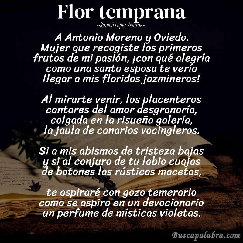 Poema Flor temprana de Ramón López Velarde con fondo de libro