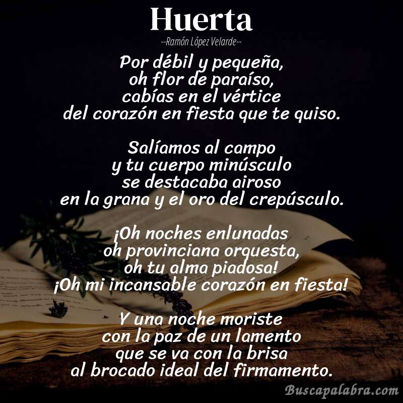 Poema Huerta de Ramón López Velarde con fondo de libro