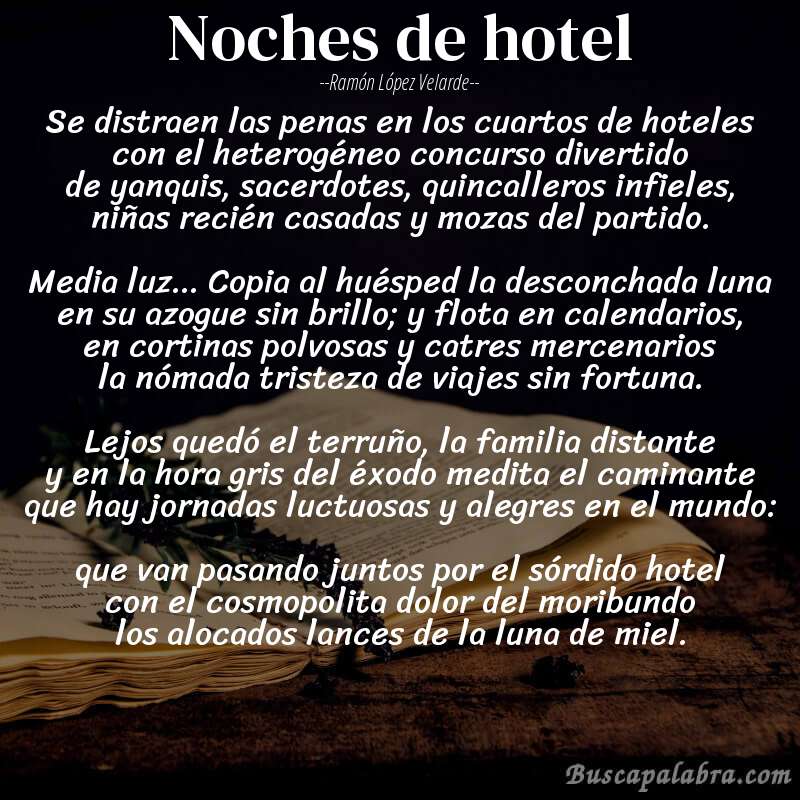 Poema Noches de hotel de Ramón López Velarde con fondo de libro