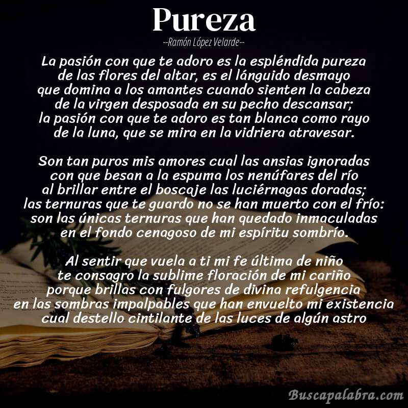 Poema Pureza de Ramón López Velarde con fondo de libro