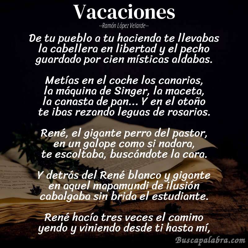 Poema Vacaciones de Ramón López Velarde con fondo de libro