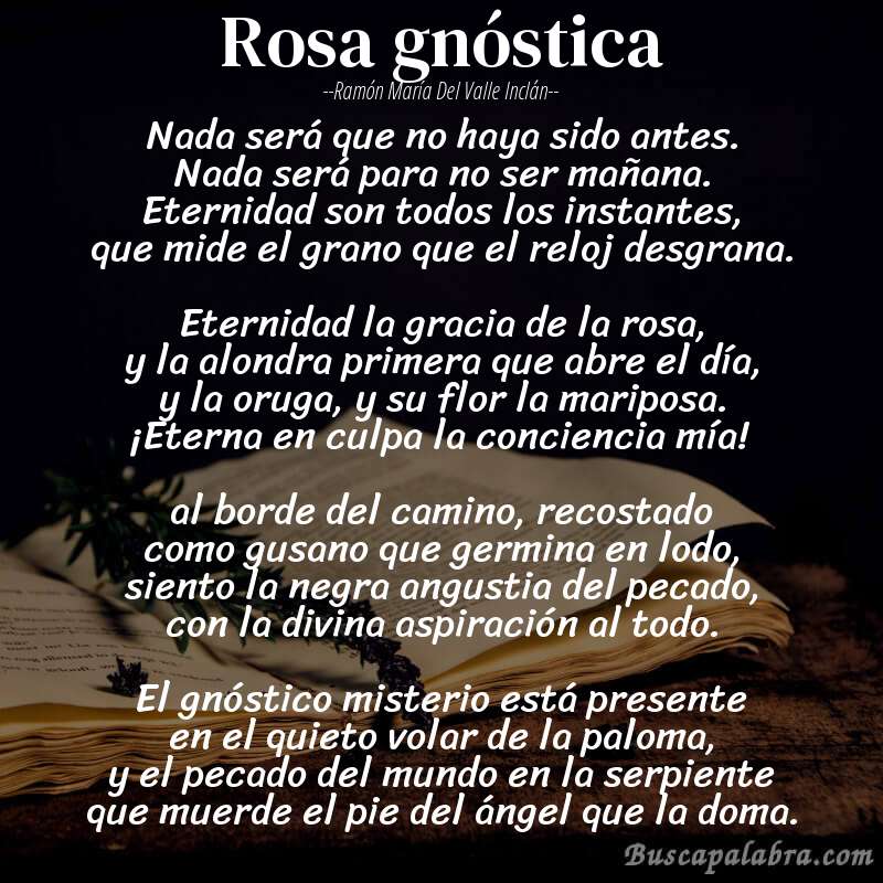Poema rosa gnóstica de Ramón María del Valle Inclán con fondo de libro