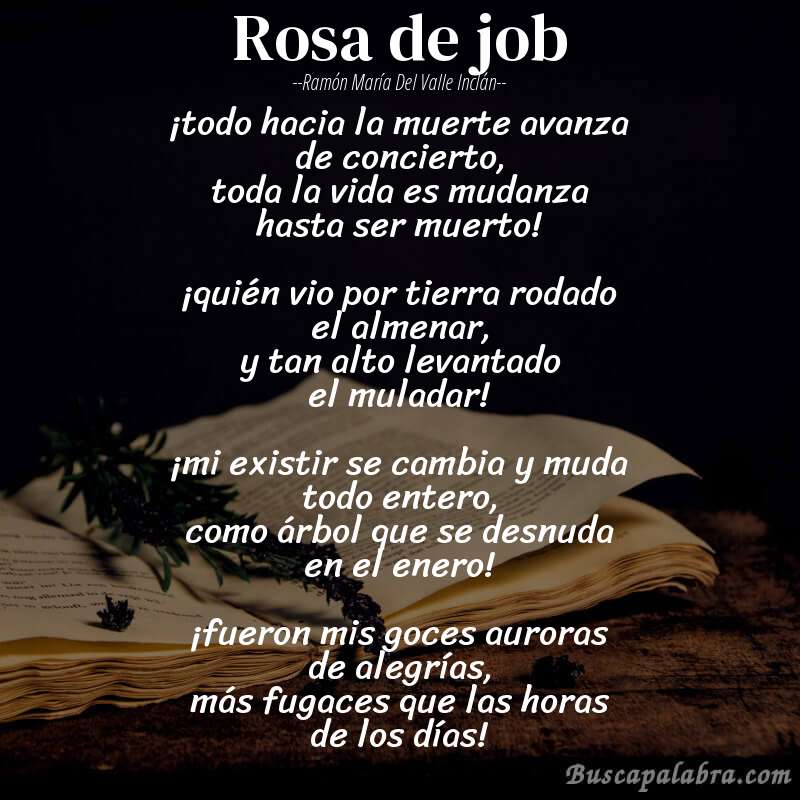 Poema rosa de job de Ramón María del Valle Inclán con fondo de libro