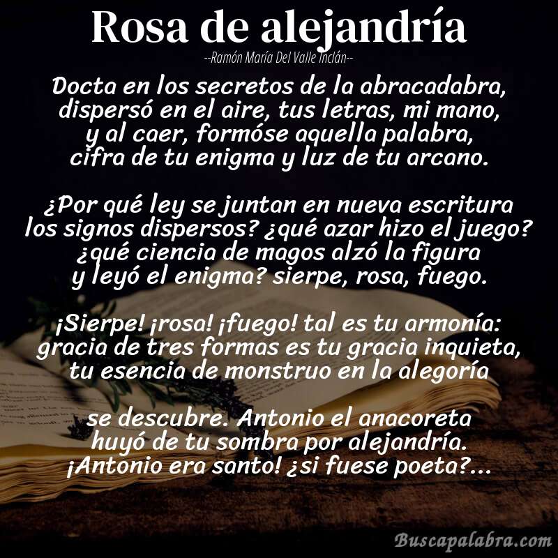Poema rosa de alejandría de Ramón María del Valle Inclán con fondo de libro