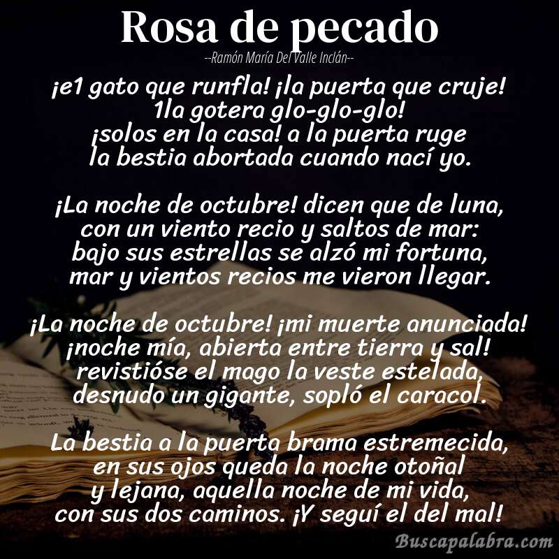 Poema rosa de pecado de Ramón María del Valle Inclán con fondo de libro