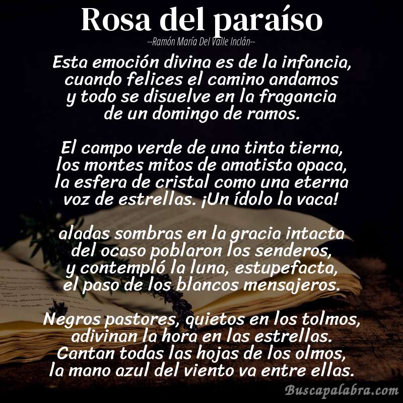 Poema rosa del paraíso de Ramón María del Valle Inclán con fondo de libro