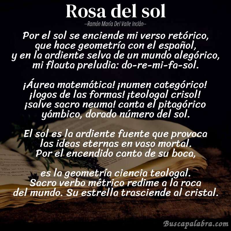 Poema rosa del sol de Ramón María del Valle Inclán con fondo de libro