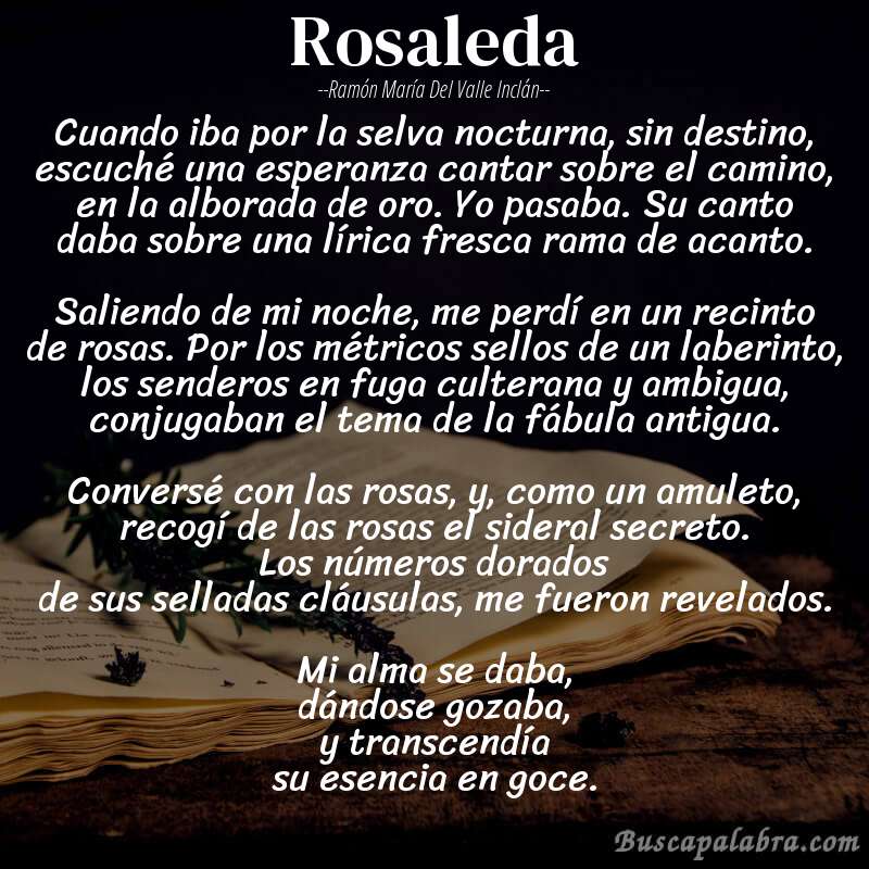 Poema rosaleda de Ramón María del Valle Inclán con fondo de libro