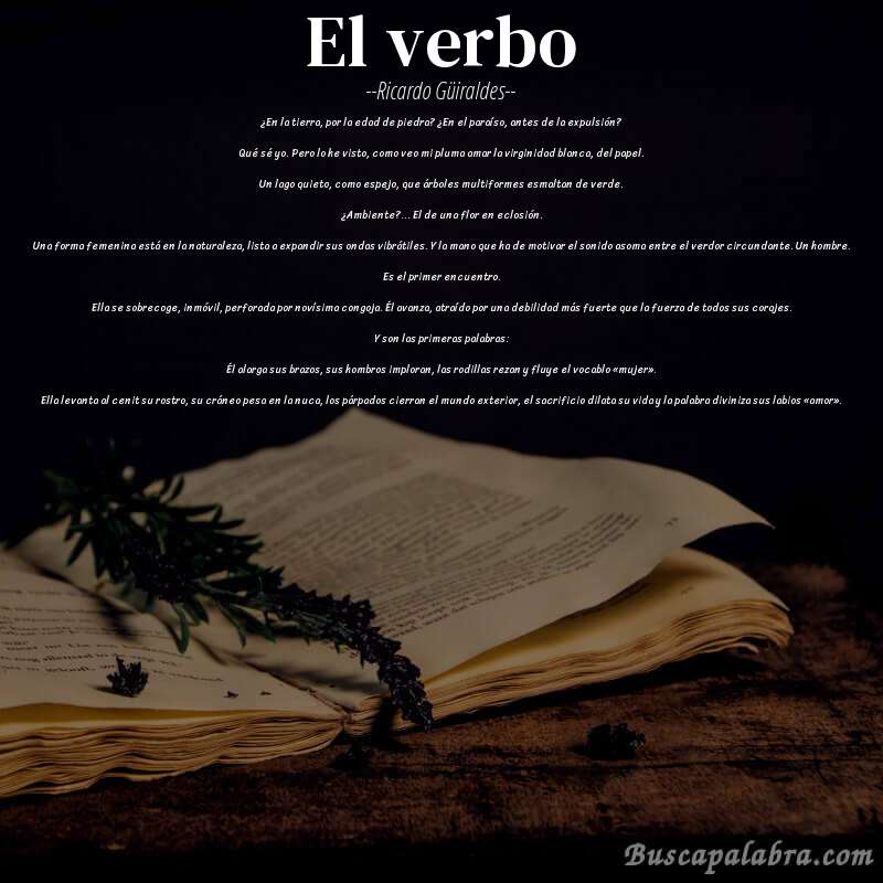 Poema El verbo de Ricardo Güiraldes con fondo de libro
