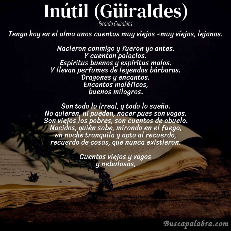 Poema Inútil (Güiraldes) de Ricardo Güiraldes con fondo de libro