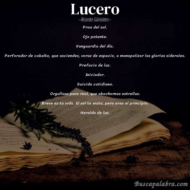 Poema Lucero de Ricardo Güiraldes con fondo de libro