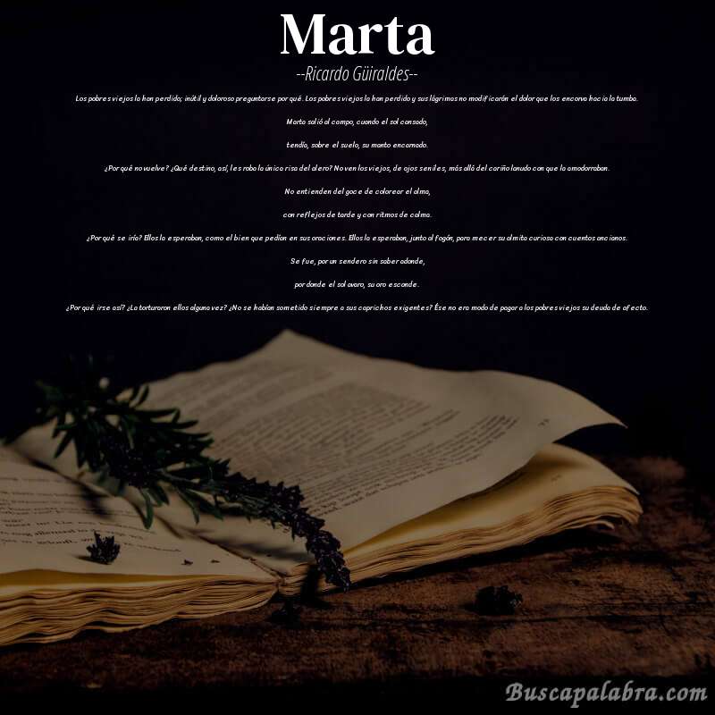 Poema Marta de Ricardo Güiraldes con fondo de libro