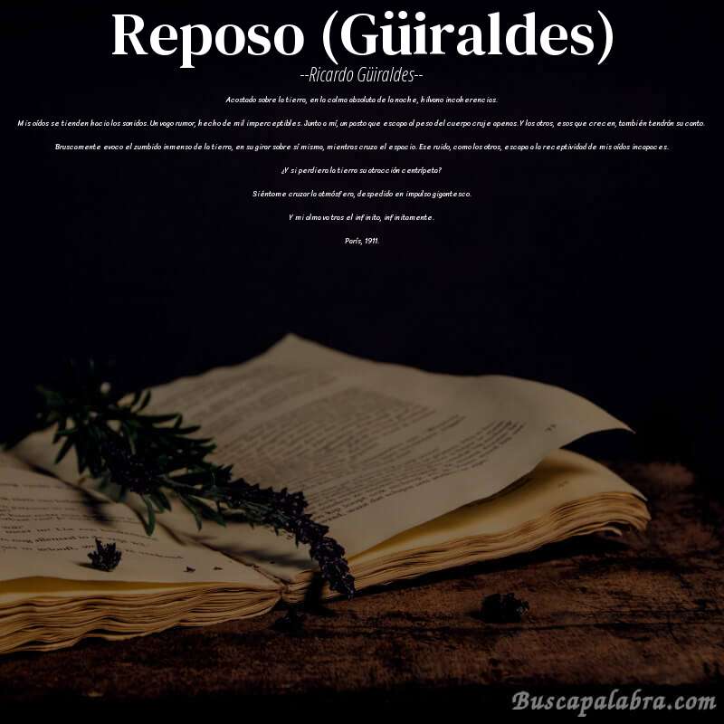 Poema Reposo (Güiraldes) de Ricardo Güiraldes con fondo de libro