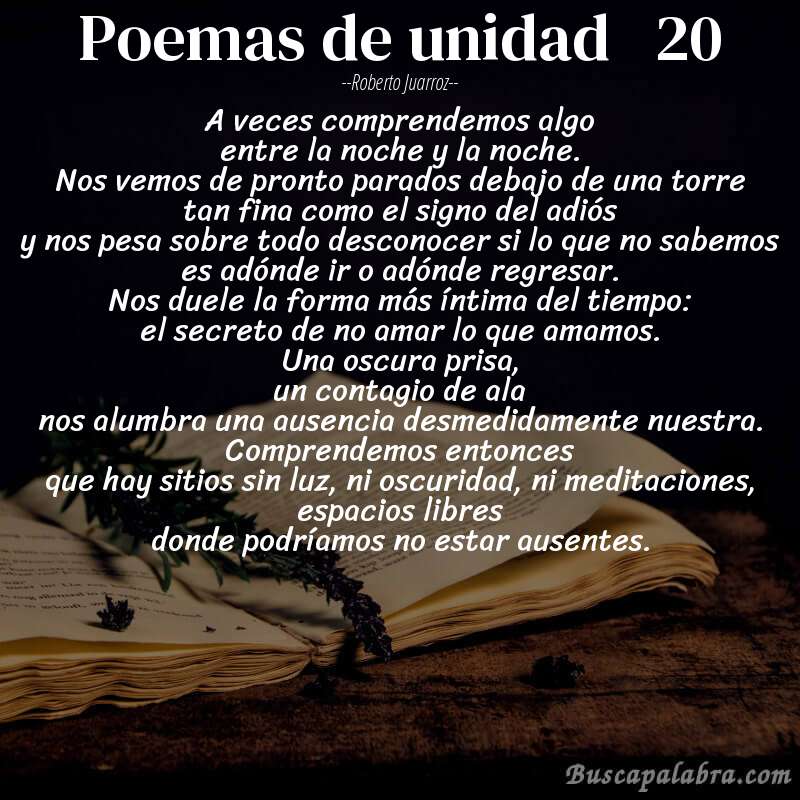 Poema poemas de unidad   20 de Roberto Juarroz con fondo de libro