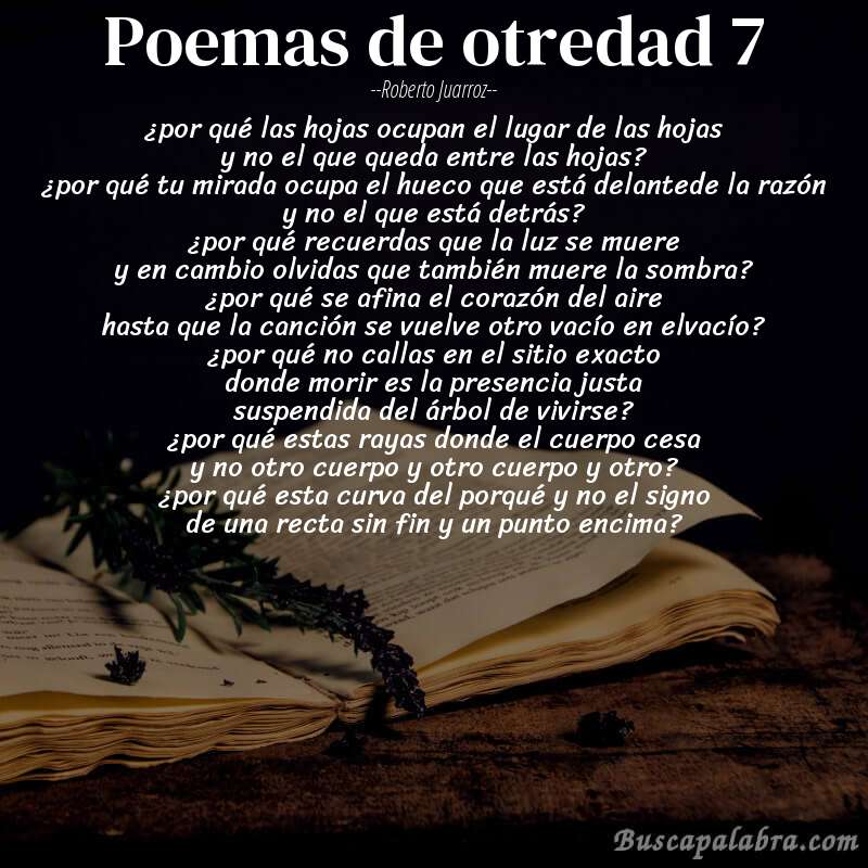 Poema poemas de otredad 7 de Roberto Juarroz con fondo de libro