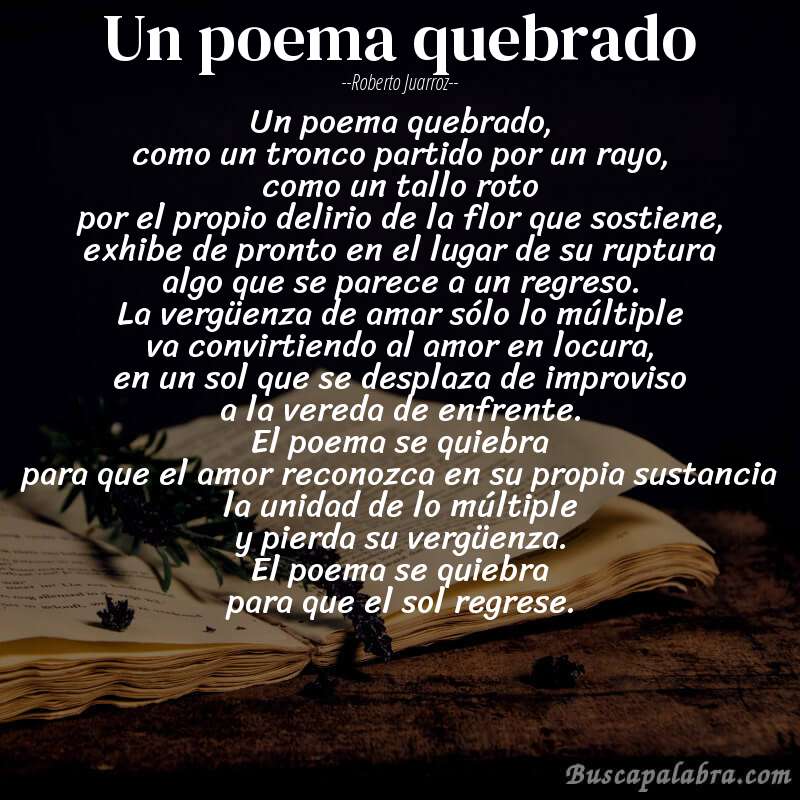 Poema un poema quebrado de Roberto Juarroz con fondo de libro