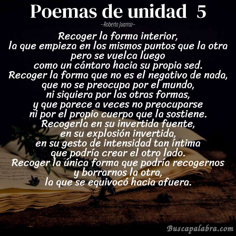 Poema poemas de unidad  5 de Roberto Juarroz con fondo de libro