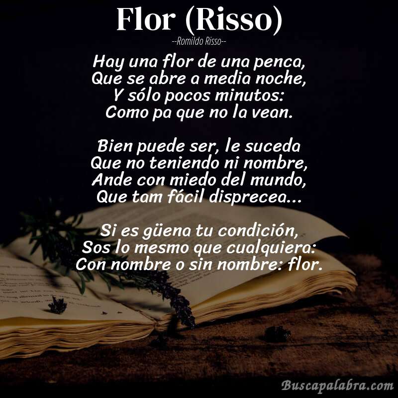 Poema Flor (Risso) de Romildo Risso con fondo de libro