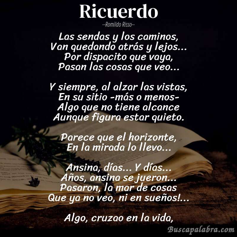 Poema Ricuerdo de Romildo Risso con fondo de libro