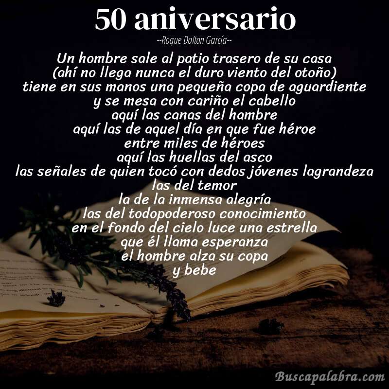 Poema 50 aniversario de Roque Dalton García con fondo de libro