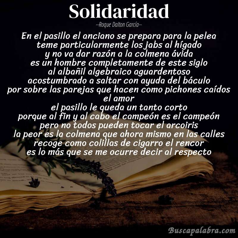 Poema solidaridad de Roque Dalton García con fondo de libro
