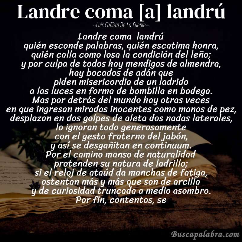 Poema landre coma [a] landrú de Luis Cañizal de la Fuente con fondo de libro