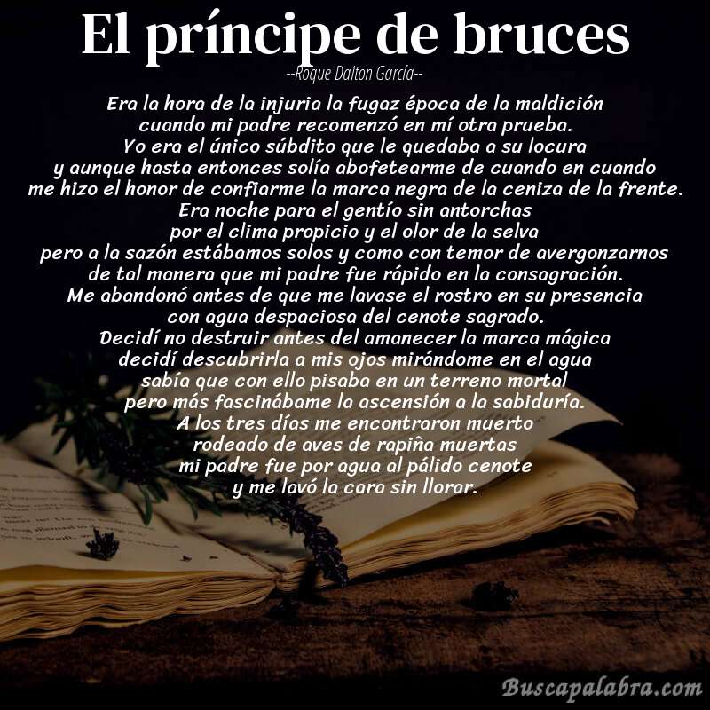 Poema el príncipe de bruces de Roque Dalton García con fondo de libro