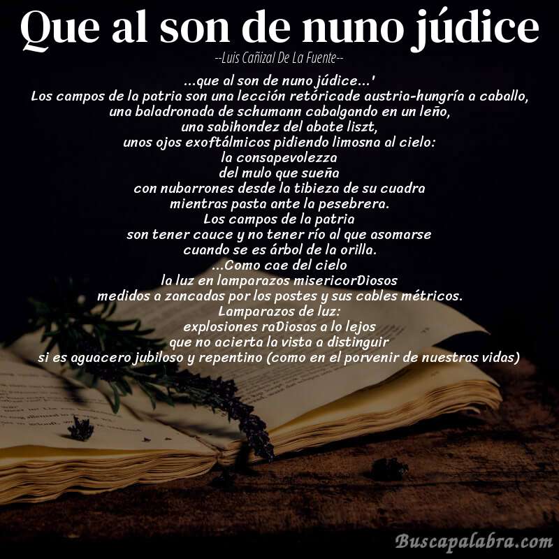 Poema que al son de nuno júdice de Luis Cañizal de la Fuente con fondo de libro