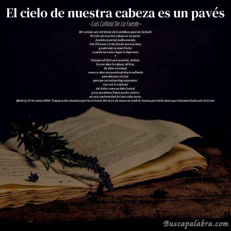 Poema el cielo de nuestra cabeza es un pavés de Luis Cañizal de la Fuente con fondo de libro