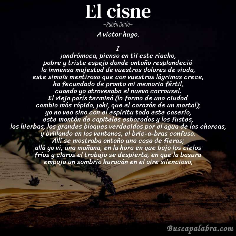 Poema el cisne de Rubén Darío con fondo de libro