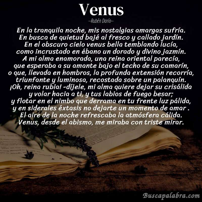 Poema venus de Rubén Darío con fondo de libro