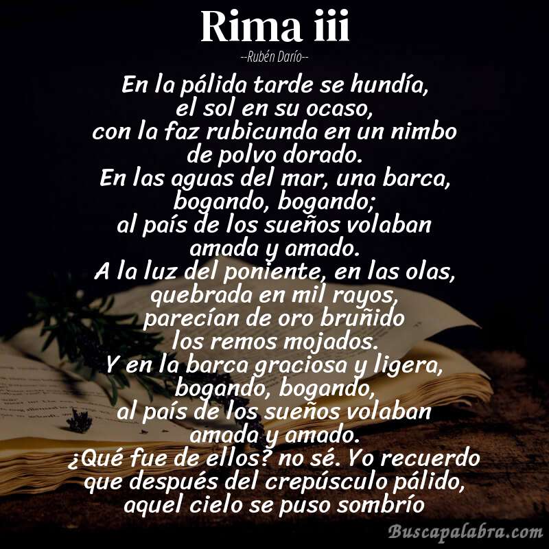 Poema rima iii de Rubén Darío con fondo de libro