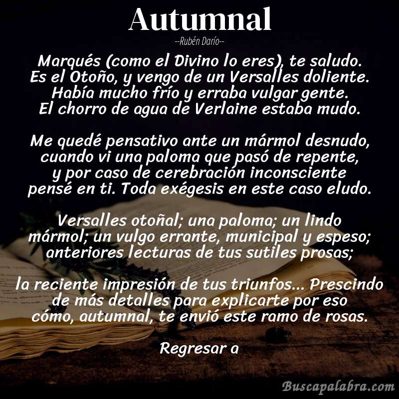 Poema Autumnal de Rubén Darío con fondo de libro