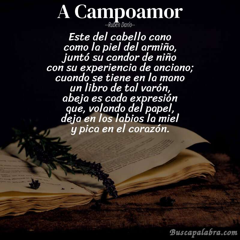 Poema A Campoamor de Rubén Darío con fondo de libro