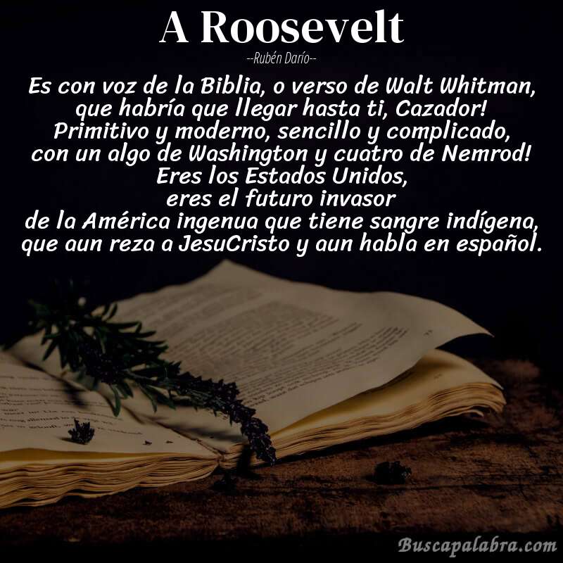 Poema A Roosevelt de Rubén Darío con fondo de libro