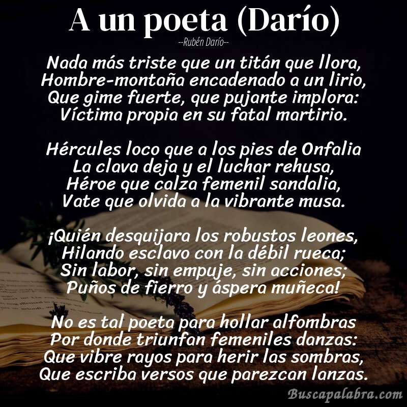 Poema A un poeta (Darío) de Rubén Darío con fondo de libro