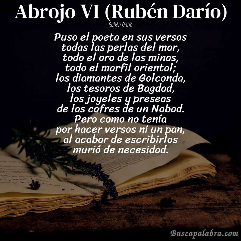 Poema Abrojo VI (Rubén Darío) de Rubén Darío con fondo de libro