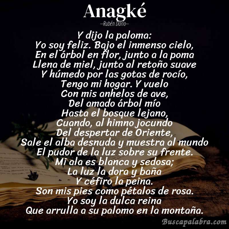 Poema Anagké de Rubén Darío con fondo de libro