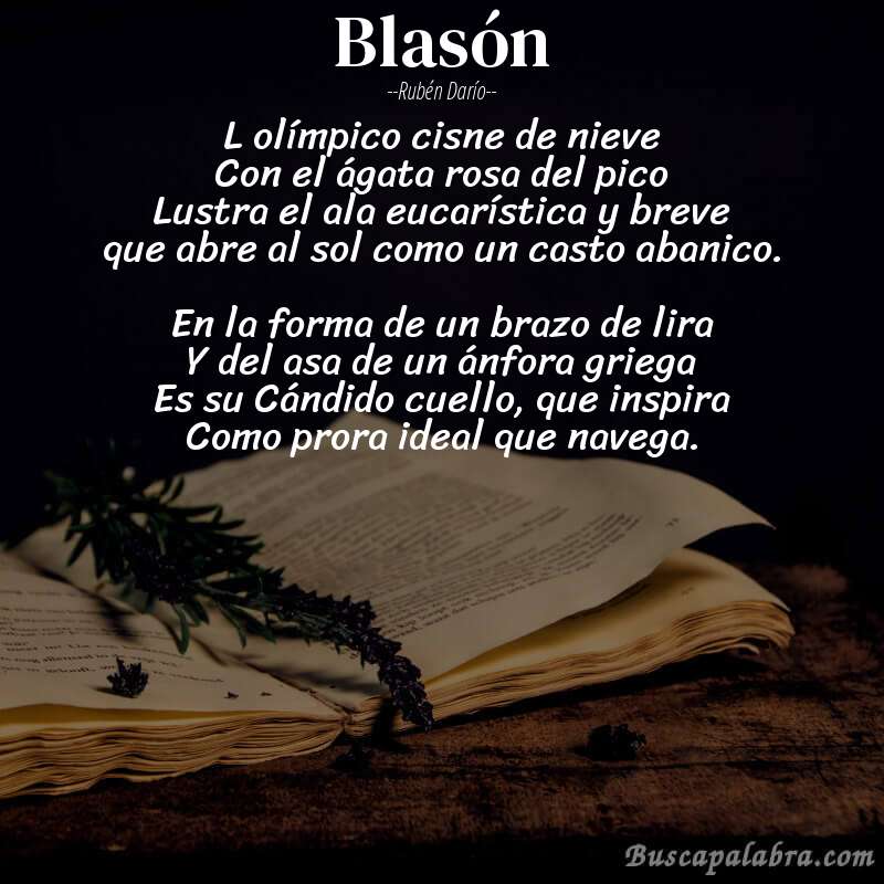 Poema Blasón de Rubén Darío con fondo de libro