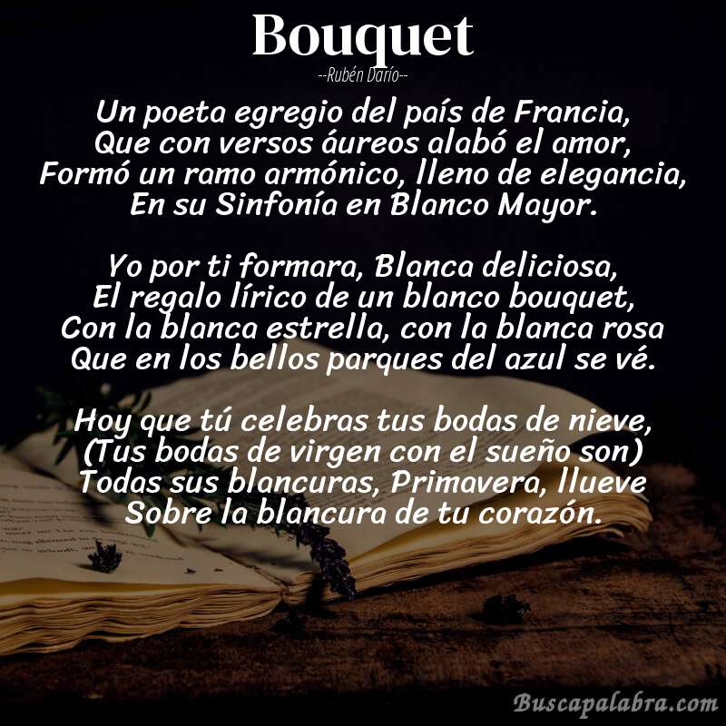 Poema Bouquet de Rubén Darío con fondo de libro