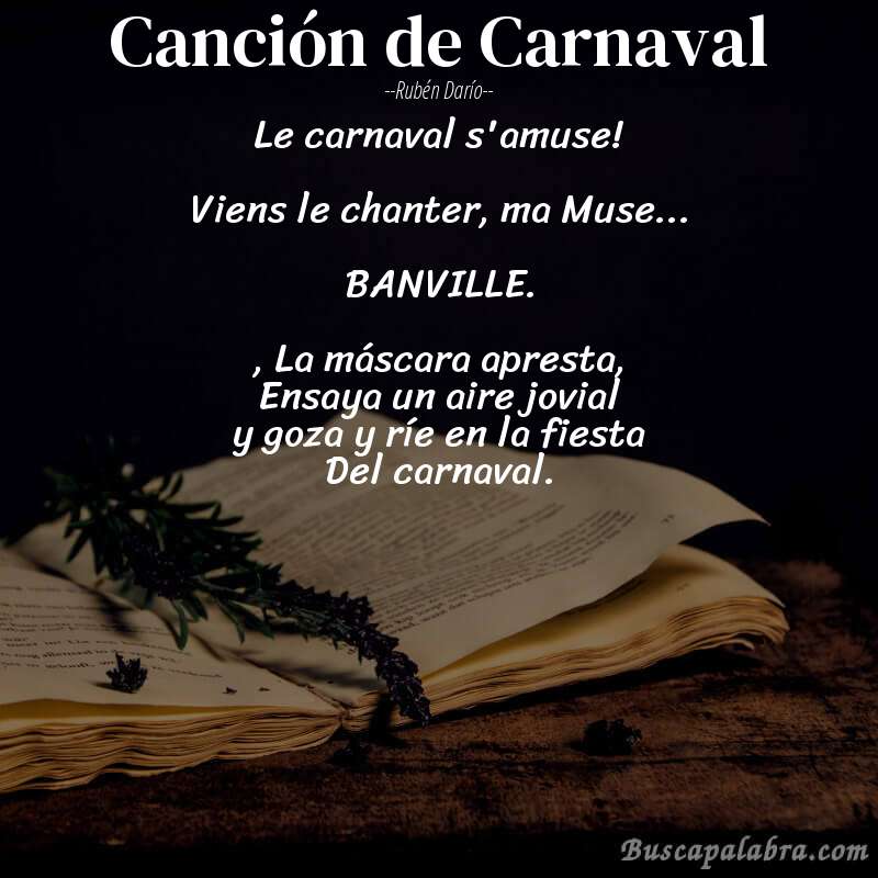Poema Canción de Carnaval de Rubén Darío con fondo de libro