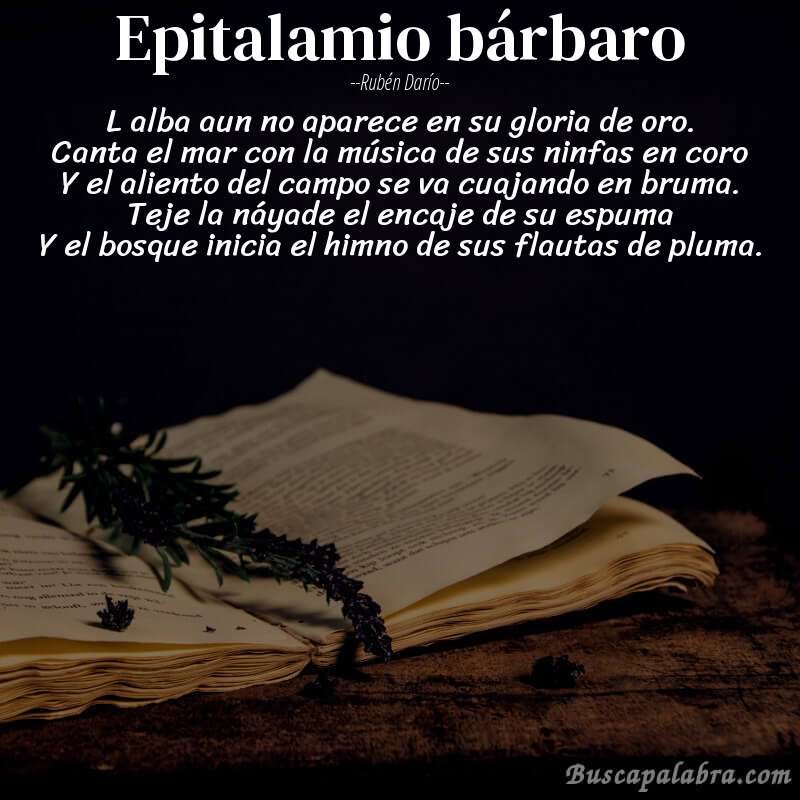 Poema Epitalamio bárbaro de Rubén Darío con fondo de libro