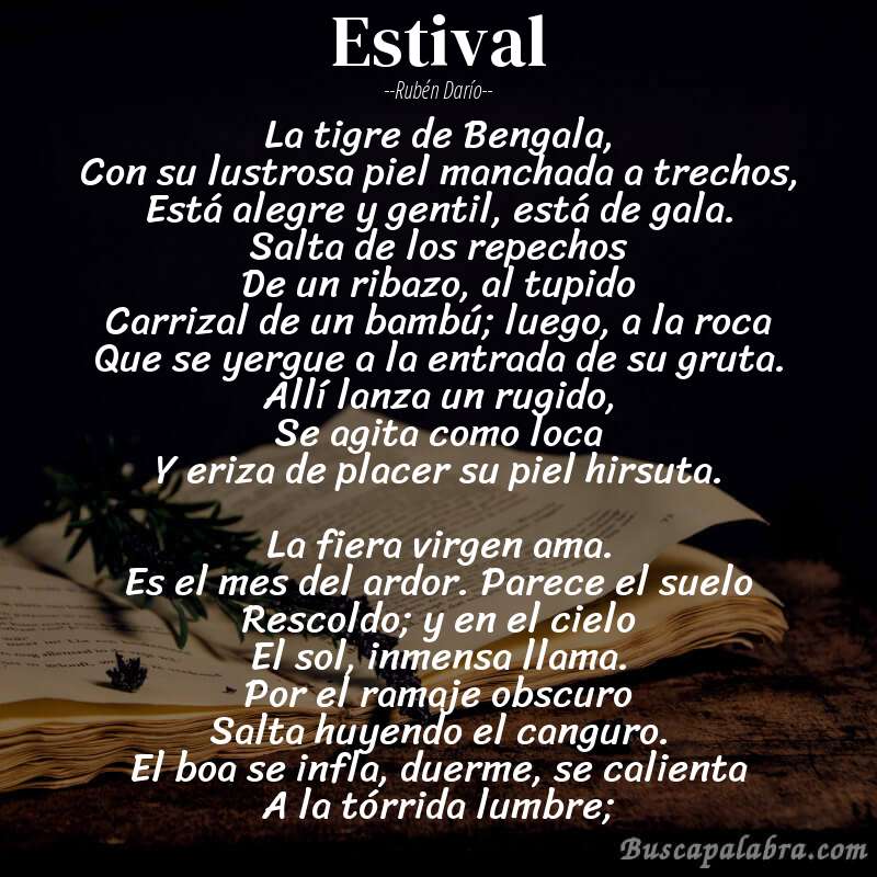 Poema Estival de Rubén Darío con fondo de libro
