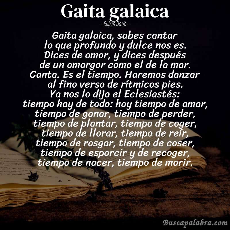 Poema Gaita galaica de Rubén Darío con fondo de libro