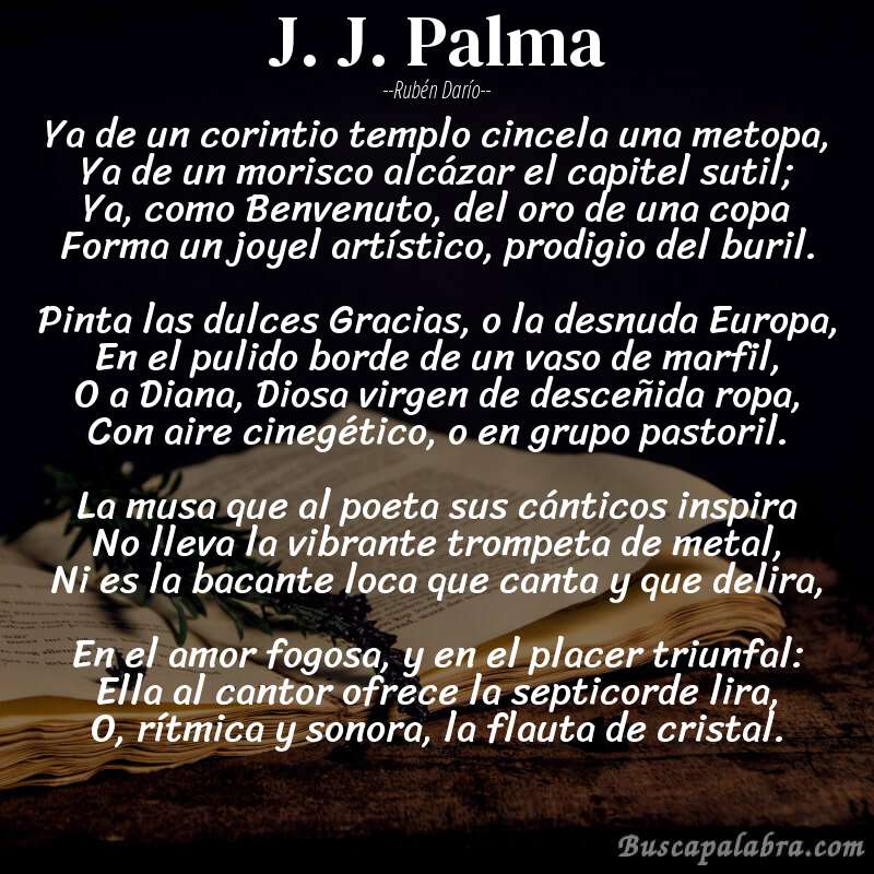 Poema J. J. Palma de Rubén Darío con fondo de libro